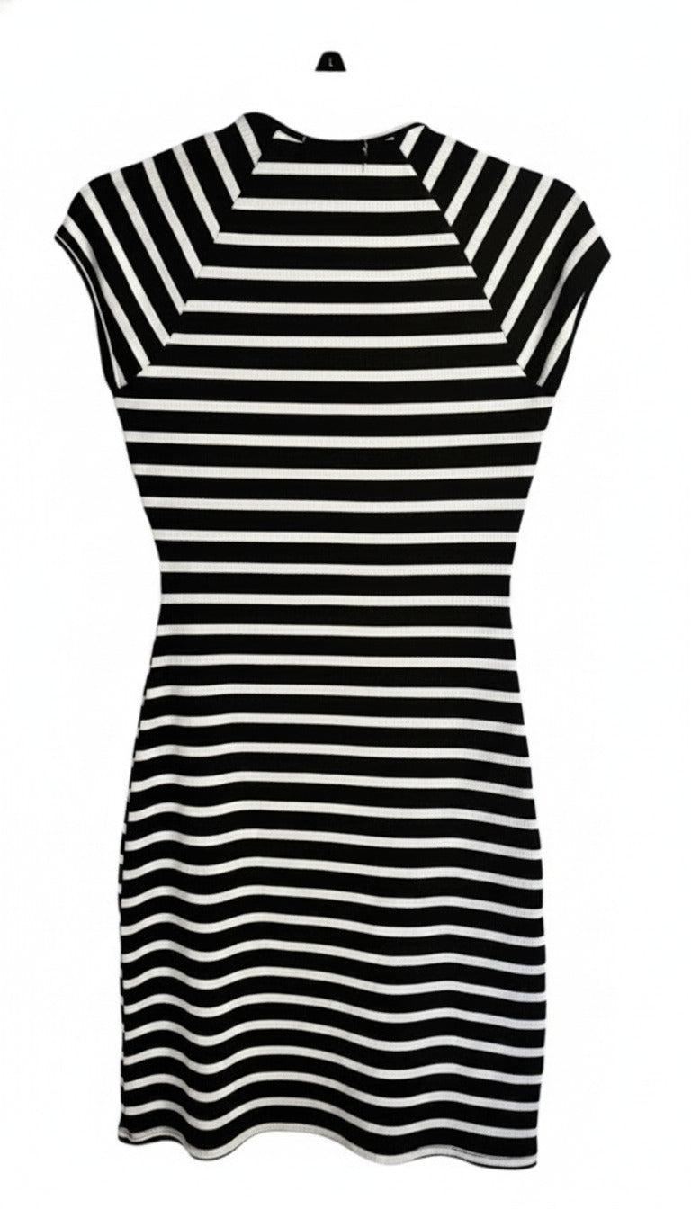 No Comment Women’s Black White Striped Cutout Bodycon Mini Dress Size Small