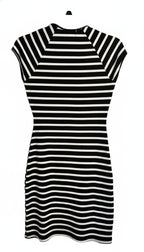 No Comment Women’s Black White Striped Cutout Bodycon Mini Dress Size Small