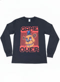 Black Long Sleeve Cotton T-Shirt with Game Over Bear Graphic