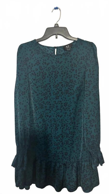 AX Armani Exchange Women’s Green Print Long Sleeve Ruffle Hem Dress US 8 UK 12