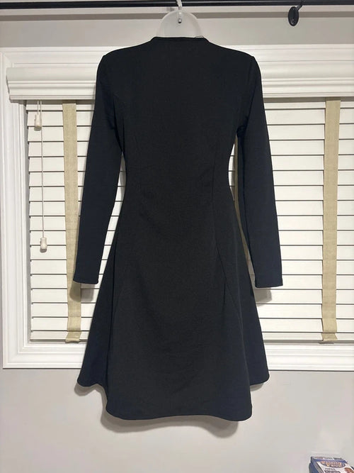 24seven Comfort Apparel Black Long Sleeve Fit and Flare Dress Size L