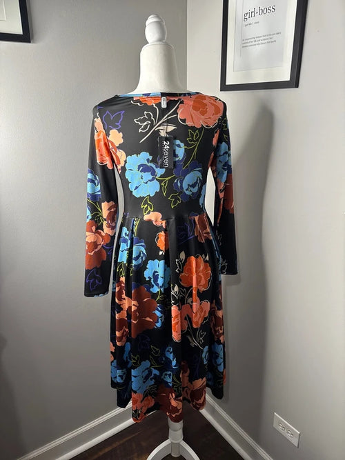 24seven Comfort Apparel Floral Long Sleeve Dress Size S