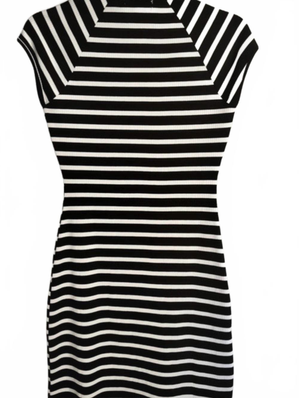 Black and White Striped Square Neck Mini Dress