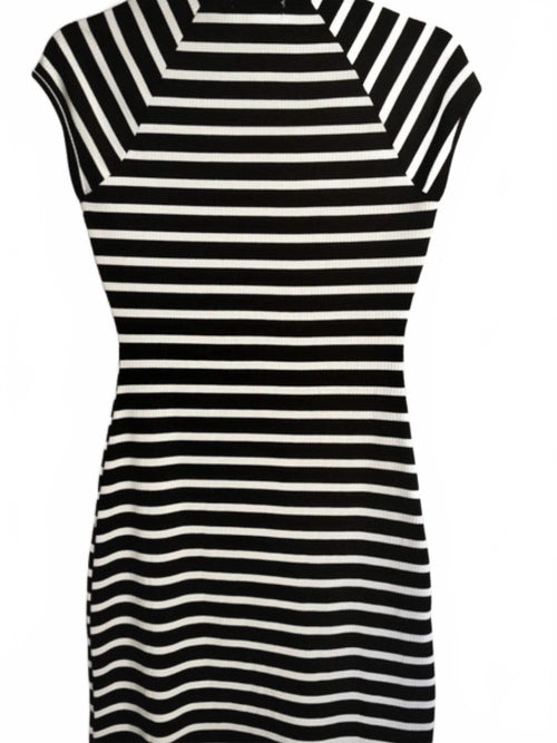 Black and White Striped Square Neck Mini Dress