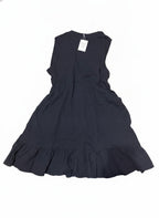 Black Sleeveless Button-Front Dress with Ruffle Hem, Size L