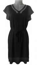 Amana Black Rhinestone Shift Dress with Tie Waist – Size Small