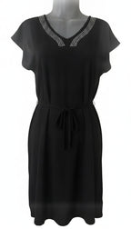 Amana Black Rhinestone Shift Dress with Tie Waist – Size Small