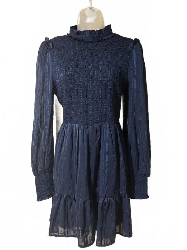 Lulus Navy Blue Smocked Swiss Dot Mini Dress Size M