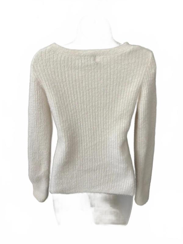 Jolie & Joy Women’s Ivory Eyelash Knit Sweater Size Medium Soft Cozy Pullover