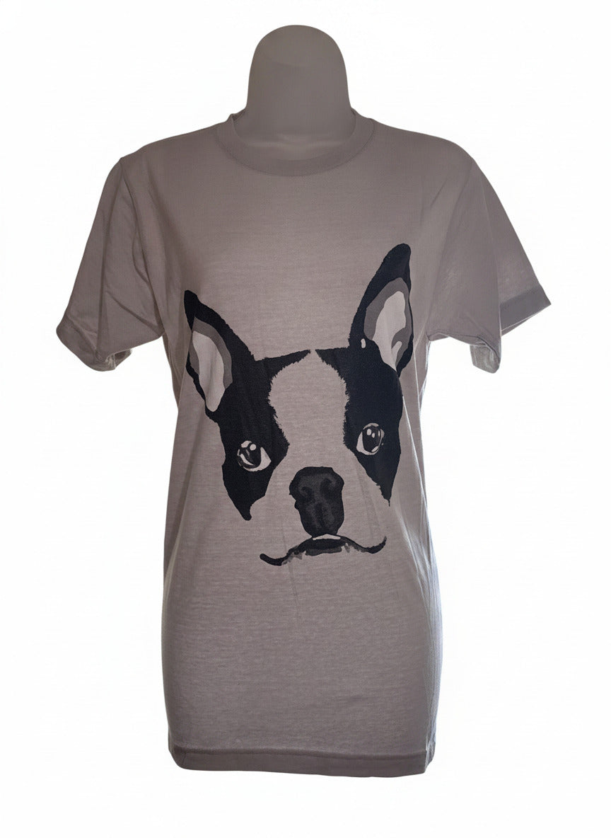 Fifth Sun Gray T-Shirt with Black and White Dog Face Graphic