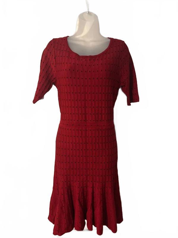 Taylor Burgundy Fit & Flare Sweater Dress Size Large L Knit Short Sleeve