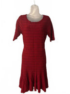Taylor Burgundy Fit & Flare Sweater Dress Size Large L Knit Short Sleeve