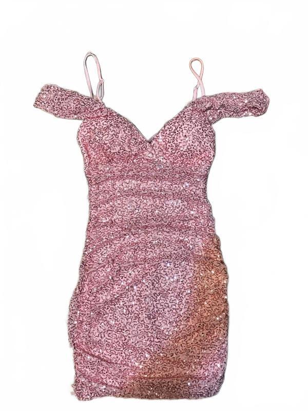 B. Darlin Pink Sequin Ruched Mini Party Dress Women’s Size S NWT
