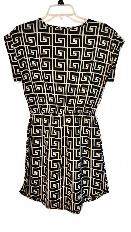 New Glory Women’s Black White Geometric Print Zip Front Dress Size Small