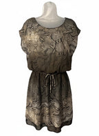 Zaps Snake Print Chiffon Dress Women’s EU 38 Gray Beige Tie Waist Knee Length