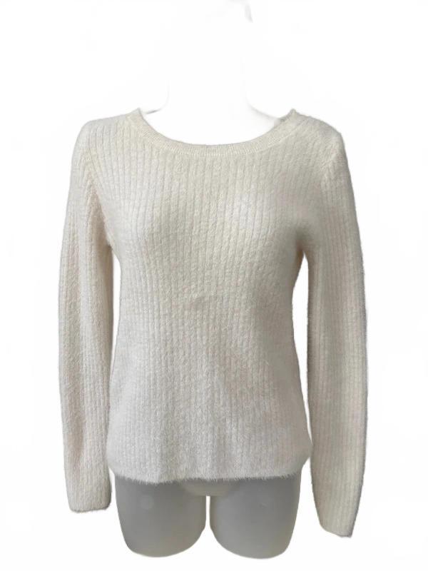 Jolie & Joy Women’s Ivory Eyelash Knit Sweater Size Medium Soft Cozy Pullover