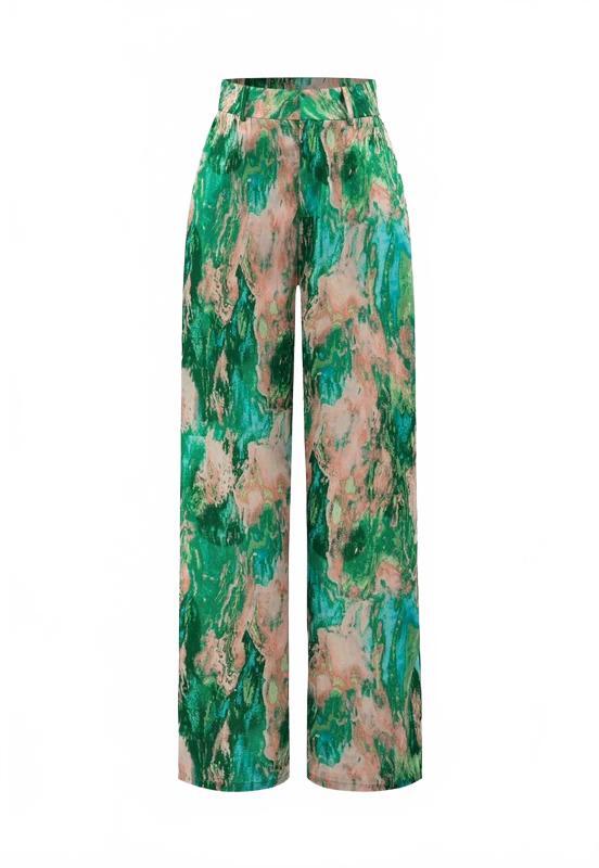 Micas Marble Print High Waisted Full-length Straight Leg Pants