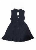 Black Sleeveless Button-Front Dress with Ruffle Hem, Size L