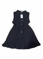 Black Sleeveless Button-Front Dress with Ruffle Hem, Size L