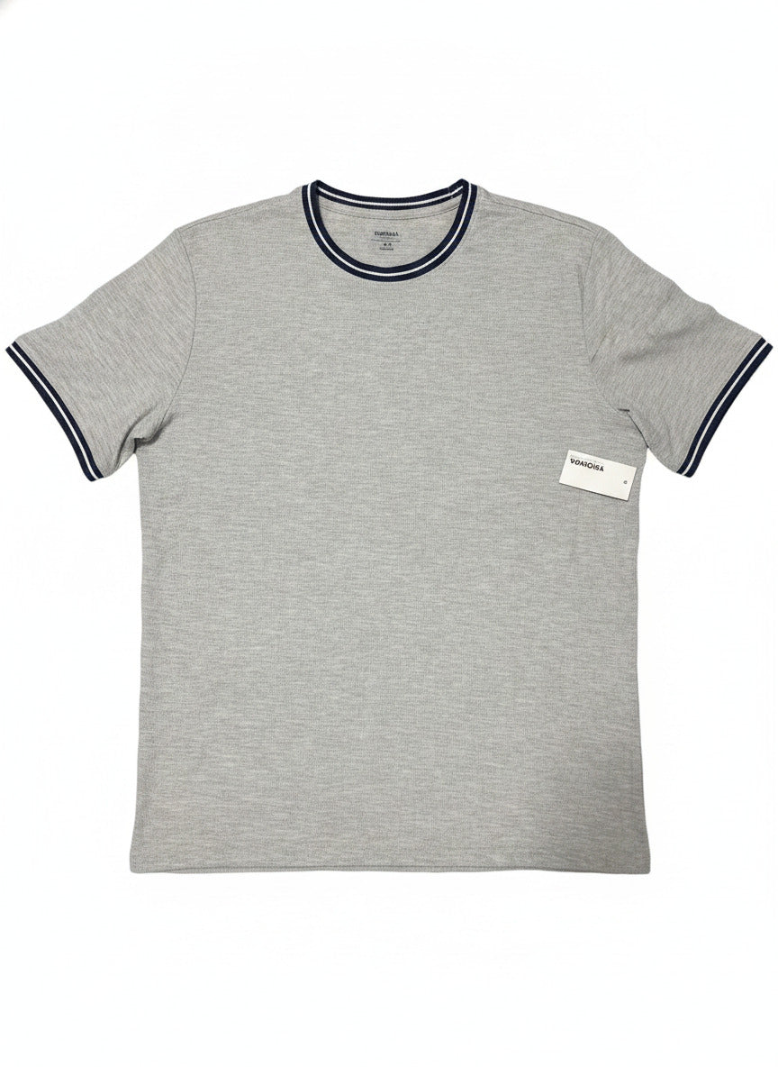 Men's Gray Short Sleeve T-Shirt with Navy Trim