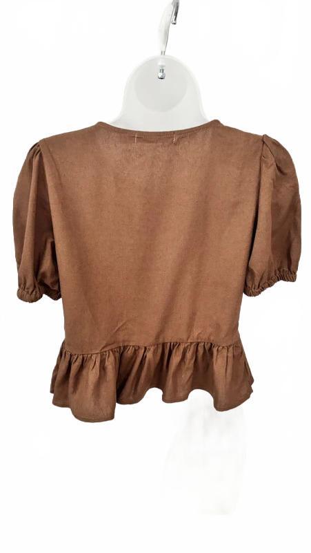 Liberty Love Brown Tie Front Peplum Top NWT XS