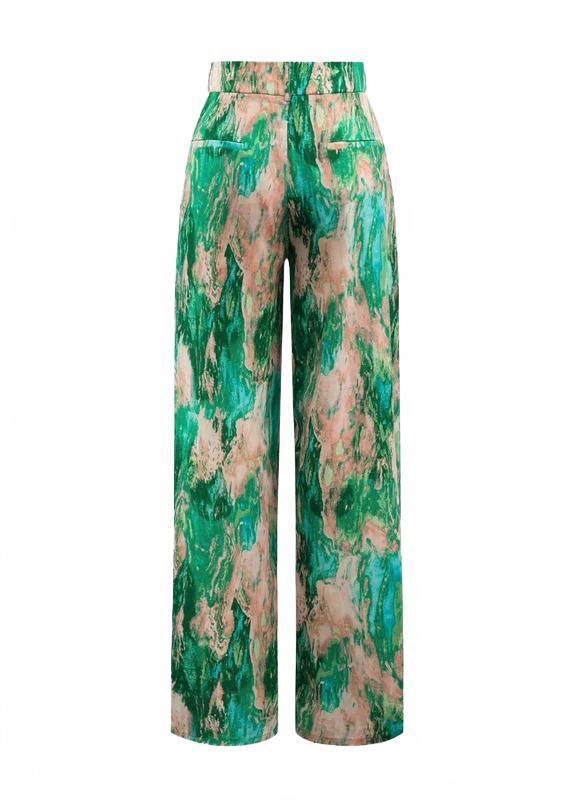 Micas Marble Print High Waisted Full-length Straight Leg Pants