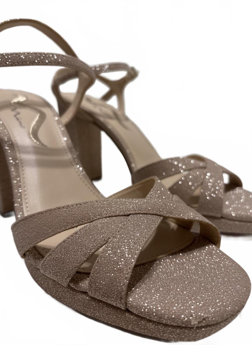 Nina Sparkly Nude Block Heel Sandals