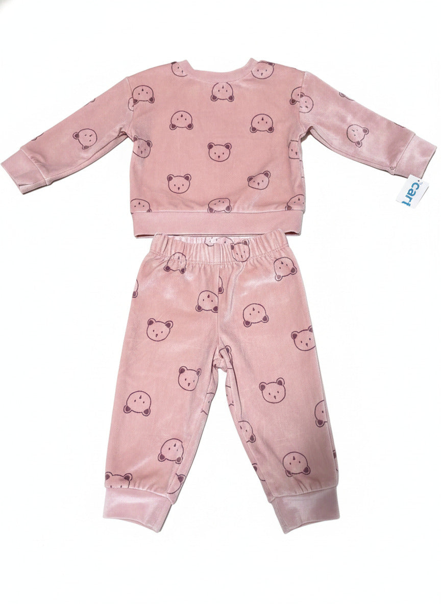 Carter's 12M Pink Bear Print Two-Piece Velour Outfit