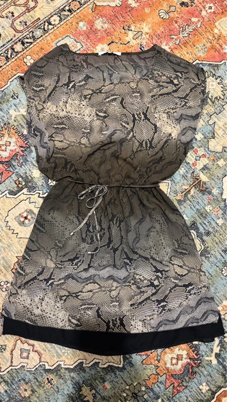 Zaps Snake Print Chiffon Dress Women’s EU 38 Gray Beige Tie Waist Knee Length