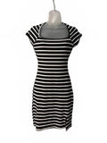 No Comment Women’s Black White Striped Cutout Bodycon Mini Dress Size Small