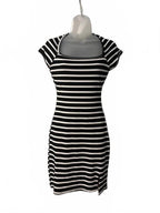 No Comment Women’s Black White Striped Cutout Bodycon Mini Dress Size Small