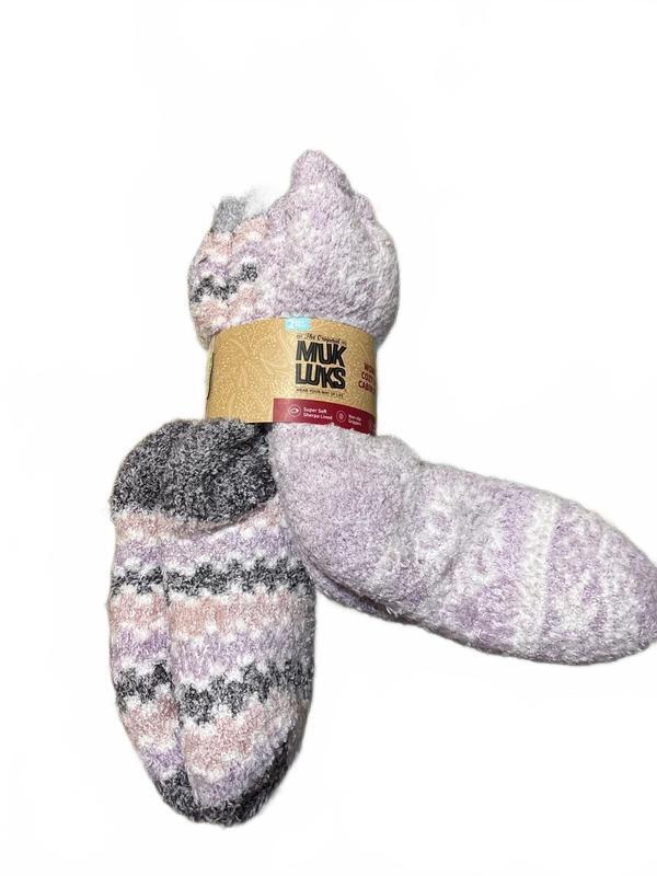 Muk Luks Women’s Cozy Lined Cabin Socks 2-Pack Purple S/M (5–7) NWT