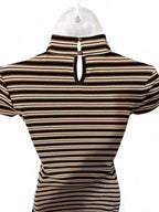 Derek Heart Striped Mock Neck Midi Dress Brown Gold Ribbed Stretch Size S