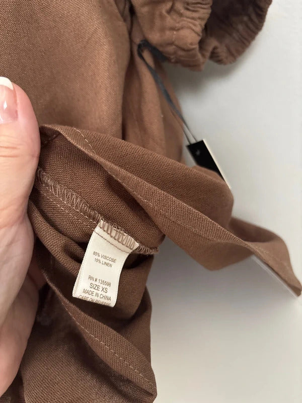 Liberty Love Brown Tie Front Peplum Top NWT XS