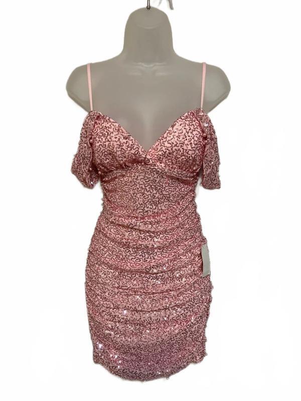 B. Darlin Pink Sequin Ruched Mini Party Dress Women’s Size S NWT
