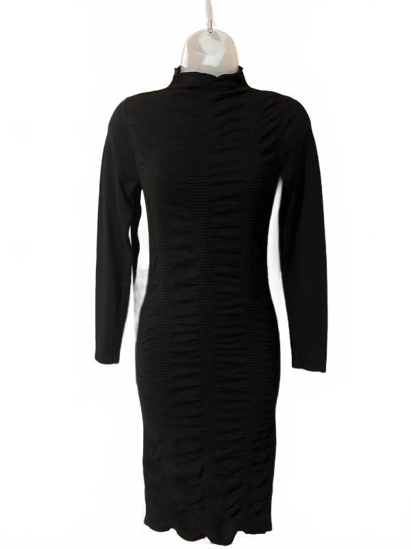Love Always by FCT Black Sweater Dress Ruched Mock Neck Knit Midi Size Small