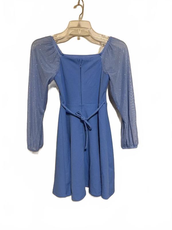 SO Blue Long Sleeve Skater Dress with Sparkle Sleeves – Girls Size 8 NWT