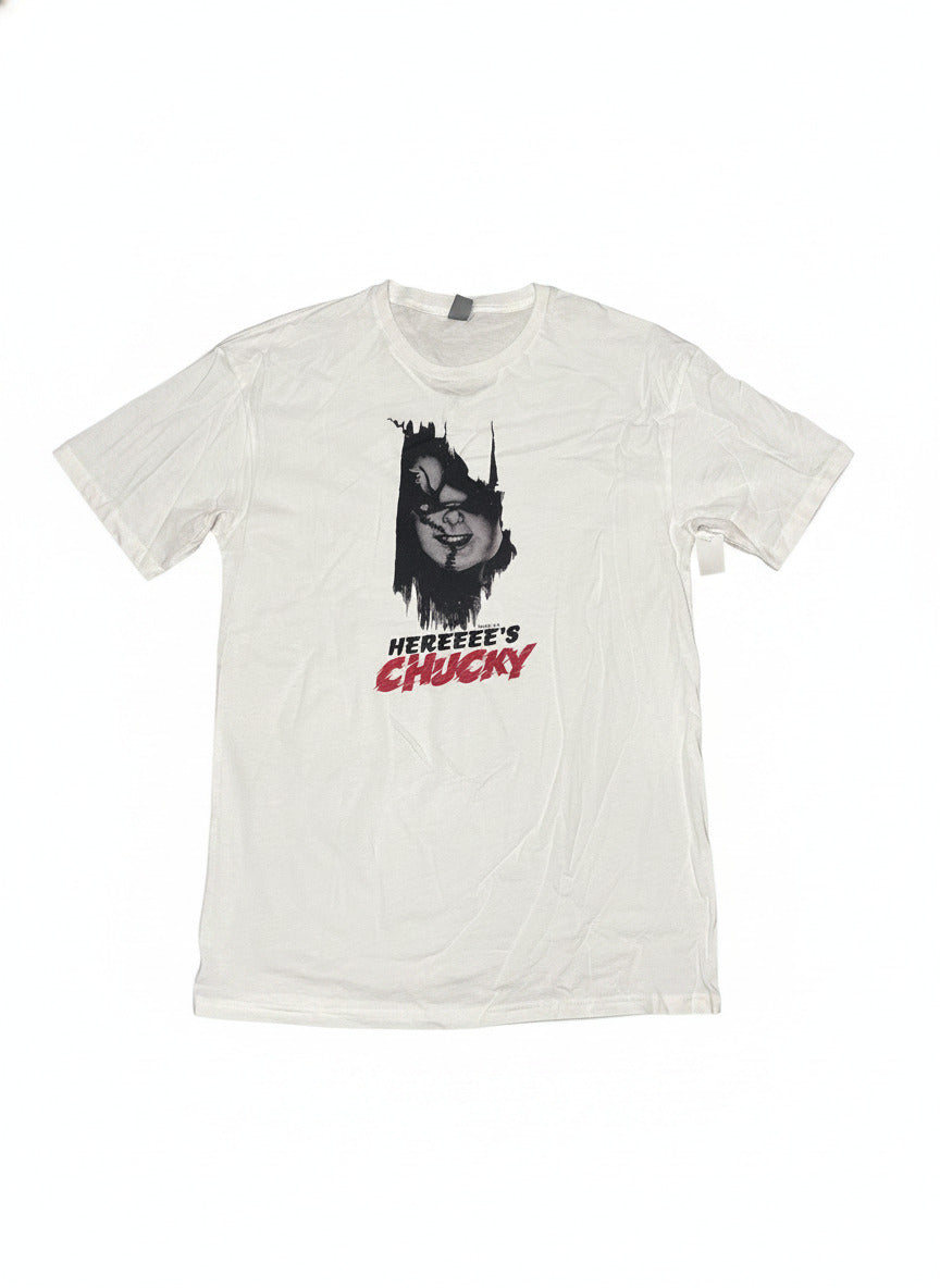 Instant Message Men's Hereee's Chucky Graphic T-Shirt Large Tall White