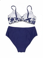 Cupshe Two-Piece Navy Blue and White Floral Bikini Set, Size Large