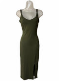 Heart Hips Women’s Olive Green Bodycon Midi Dress Side Slit Stretch Size S