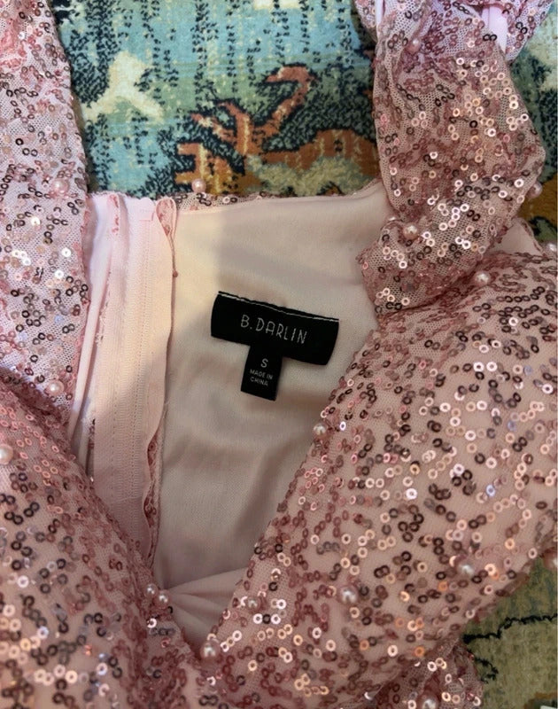 B. Darlin Pink Sequin Ruched Mini Party Dress Women’s Size S NWT