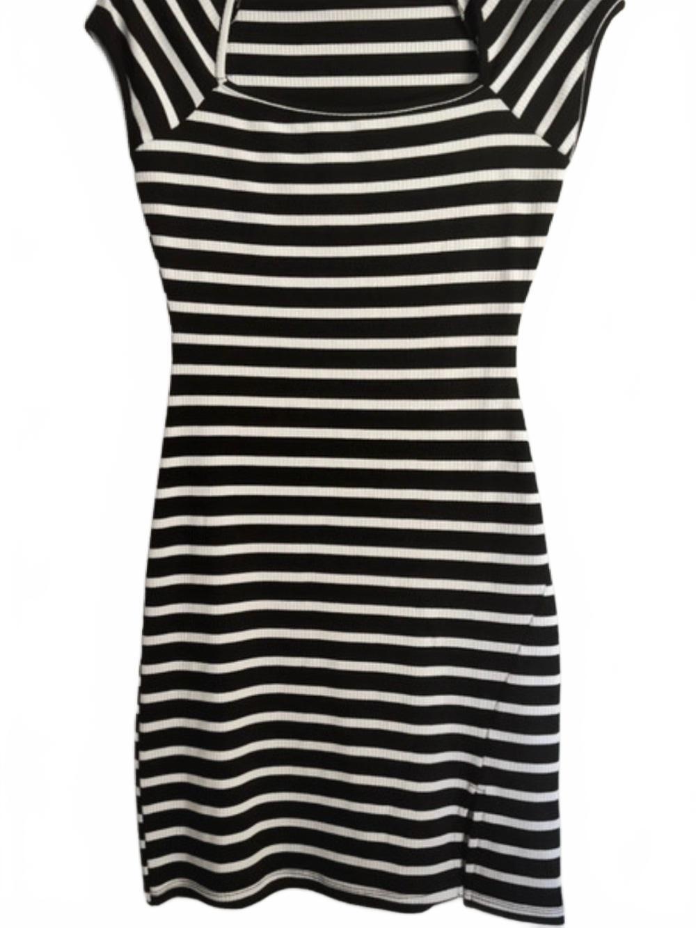 Black and White Striped Square Neck Mini Dress