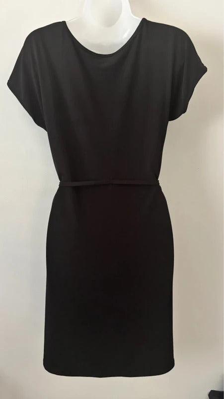 Amana Black Rhinestone Shift Dress with Tie Waist – Size Small