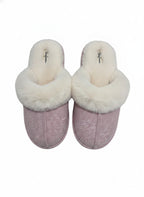 Dearfoams Women's Large Pink Memory Foam Slippers with Faux Fur Trim, Size 9-10