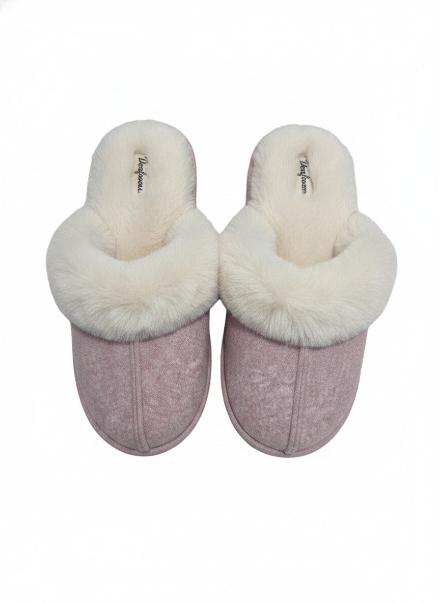 Dearfoams Women's Large Pink Memory Foam Slippers with Faux Fur Trim, Size 9-10