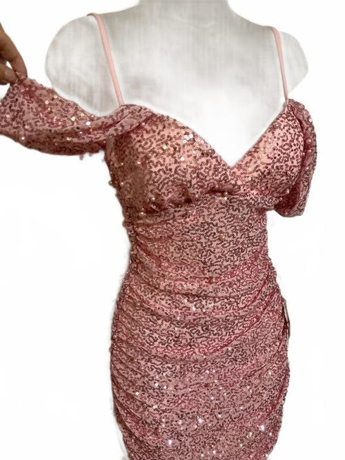 B. Darlin Pink Sequin Ruched Mini Party Dress Women’s Size S NWT