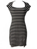 Black and White Striped Square Neck Mini Dress