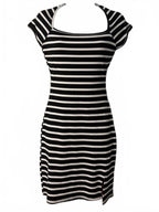 Black and White Striped Square Neck Mini Dress
