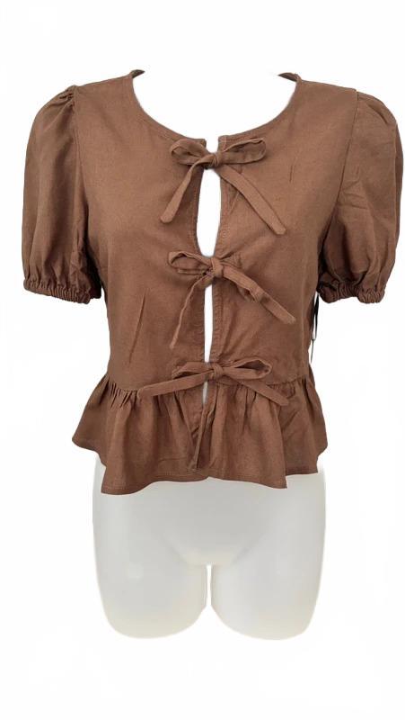 Liberty Love Brown Tie Front Peplum Top NWT XS