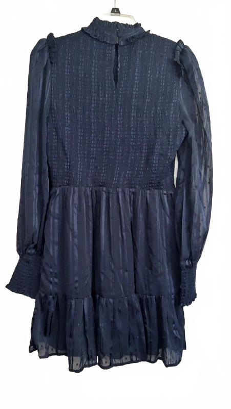 Lulus Navy Blue Smocked Swiss Dot Mini Dress Size M